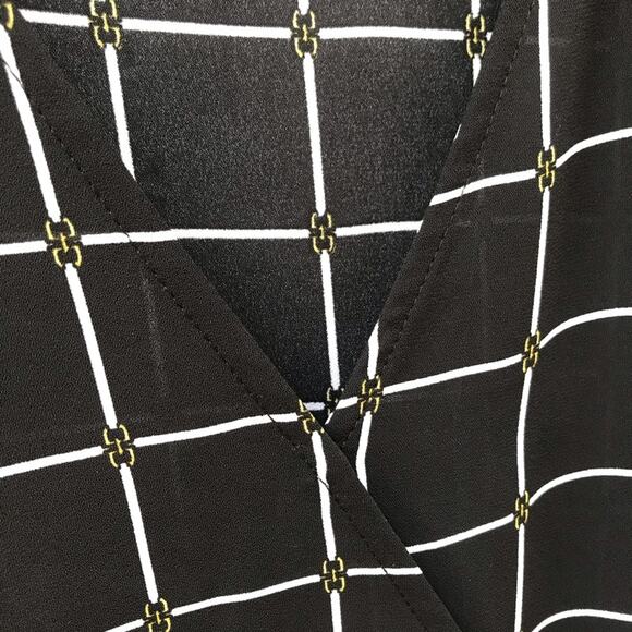 Michael Kors Black & White Windowpane Crossover Long Sleeve Wrap Blouse Women XS - Picture 4 of 10
